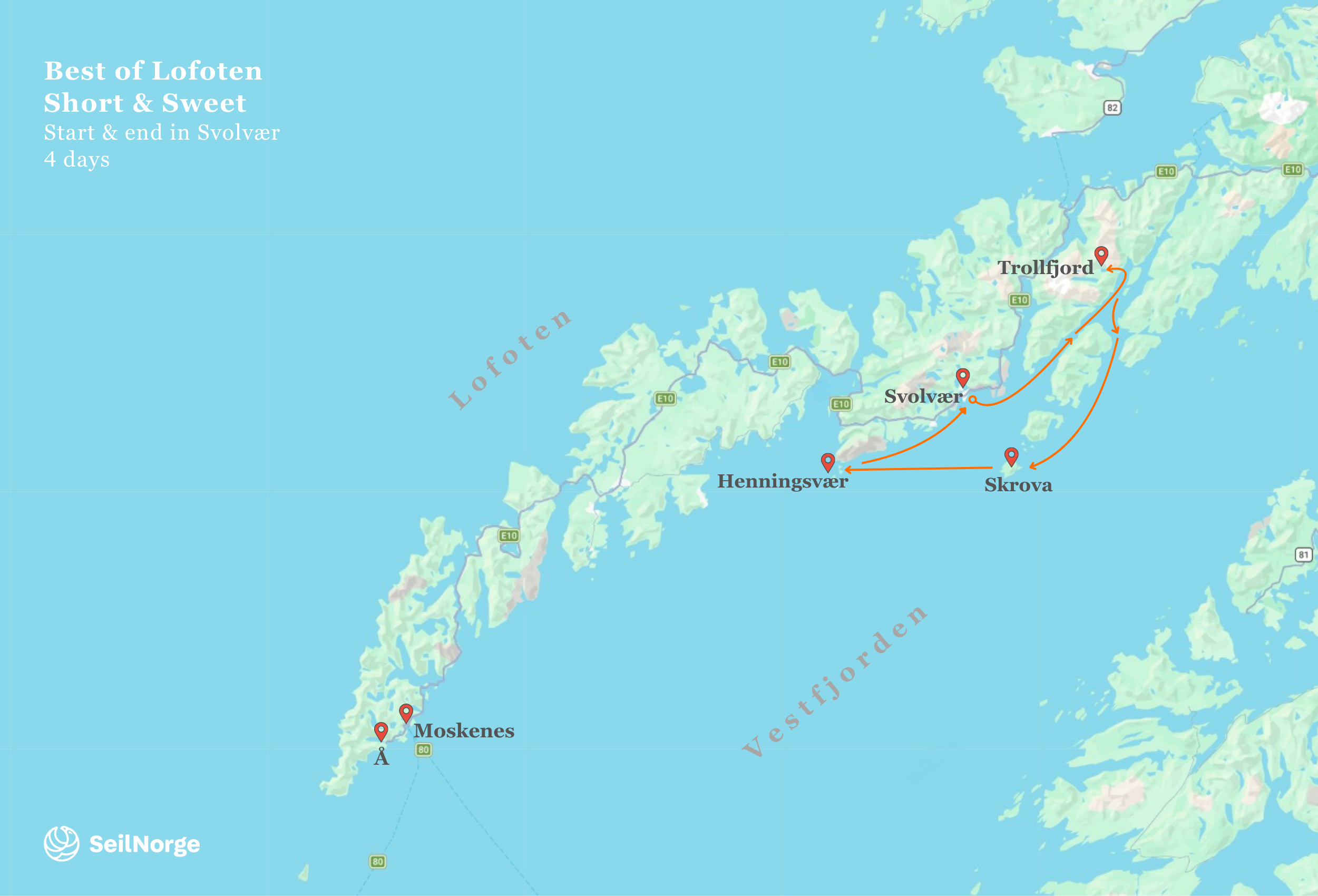 Map Sailing trip Short and Sweet Best of Lofoten